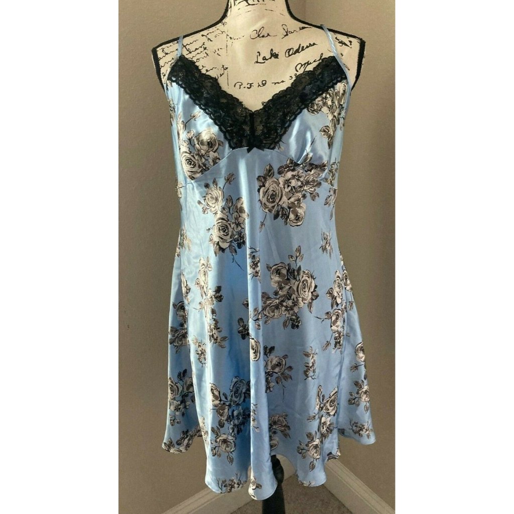 Apt 9 Blue And Black Floral Nightgown Lace Racer Back - Size Xl